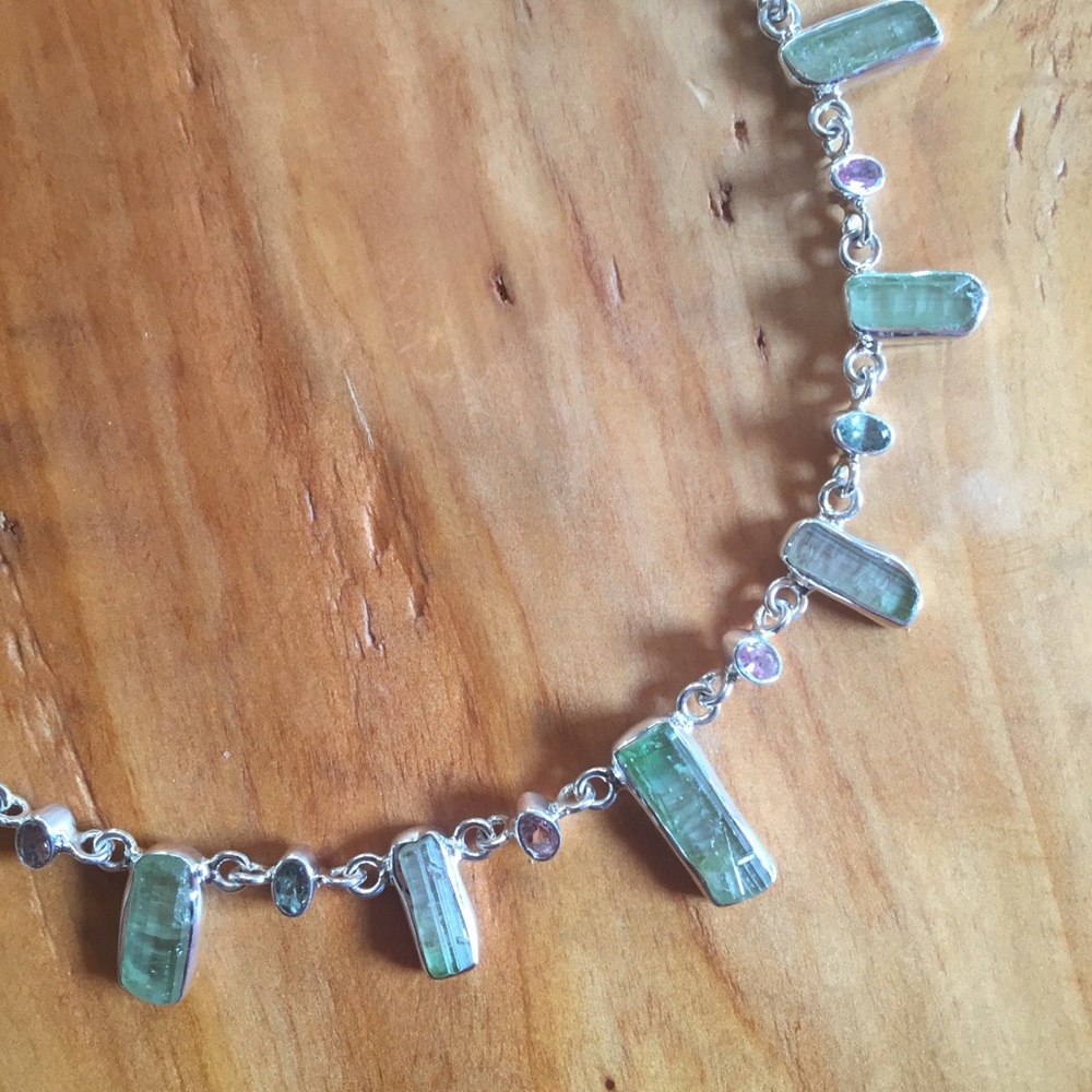 Unique Tourlamine rectangular spikes Necklace